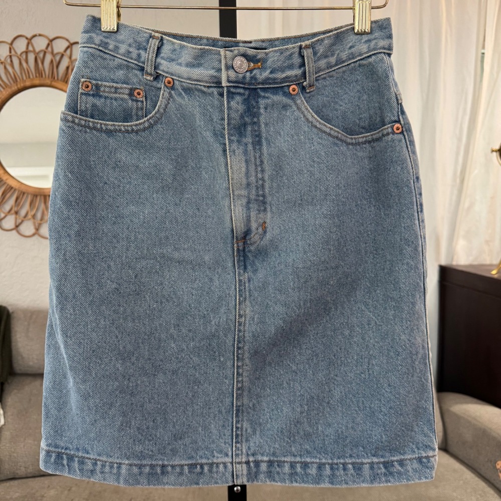 Vintage 90s GAP Denim Mini Skirt 5/6 Small Blue 100% Cotton Retro Classic